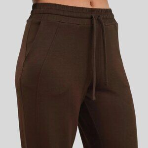 High-Waist Wide-Leg Drawstring Sweat Pant - Color Chocolate Brown